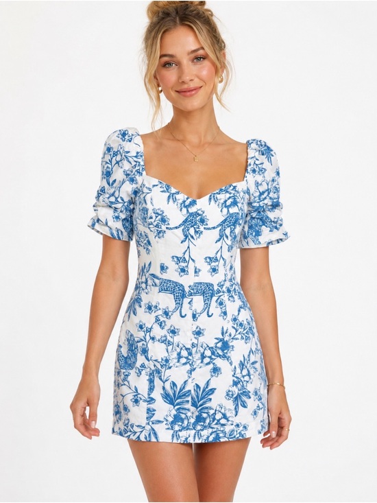 Betsey Johnson Dresses & Skirts - Betsey Johnson Blue Athina Floral Puff-Sleeve Mini Dress